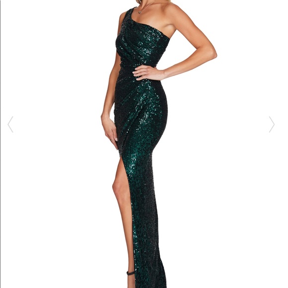 NWT green sequin evening dress / Nookie PALAZZO GOWN - Picture 3 of 10